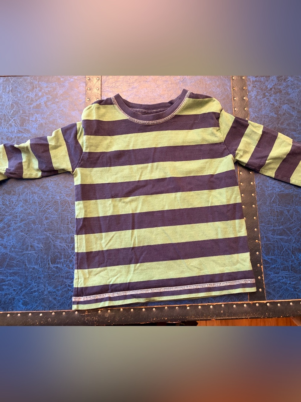 Hanna Andersson Green & Navy Striped Long Sleeve Tee